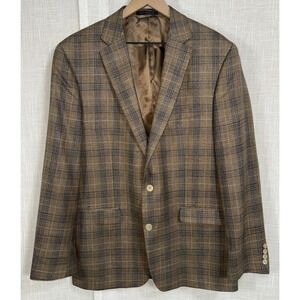 Ralph Lauren Men's Plaid Sport Coat Brown Size 42L Wool Silk Linen